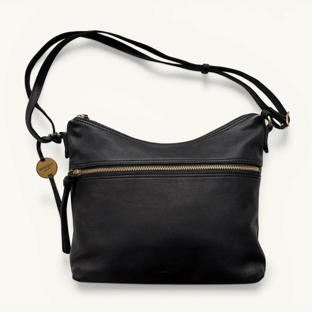 Classic Black Leather Shoulder Bag with Gold Hardware